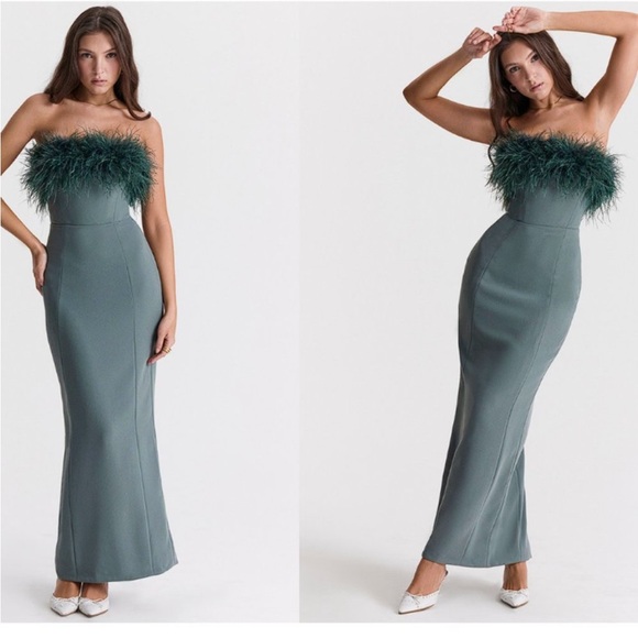 House of CB - Juliene - strapless feather bodice crepe cocktail dress - Picture 3 of 8